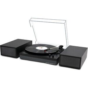 LP&NO.1 black leather record player with bookshelf speakers & USB to RCA cable